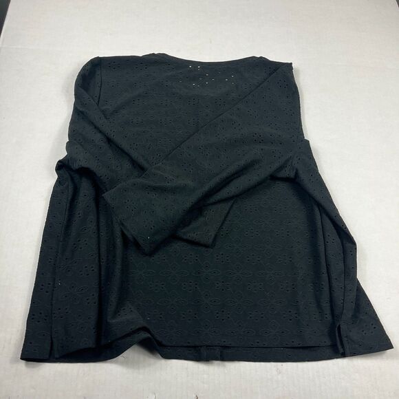 LOGO Lori Goldstein Eyelet Button Front Shirt Minimalist 3/4 Sleeve Black Top XL - Picture 9 of 10